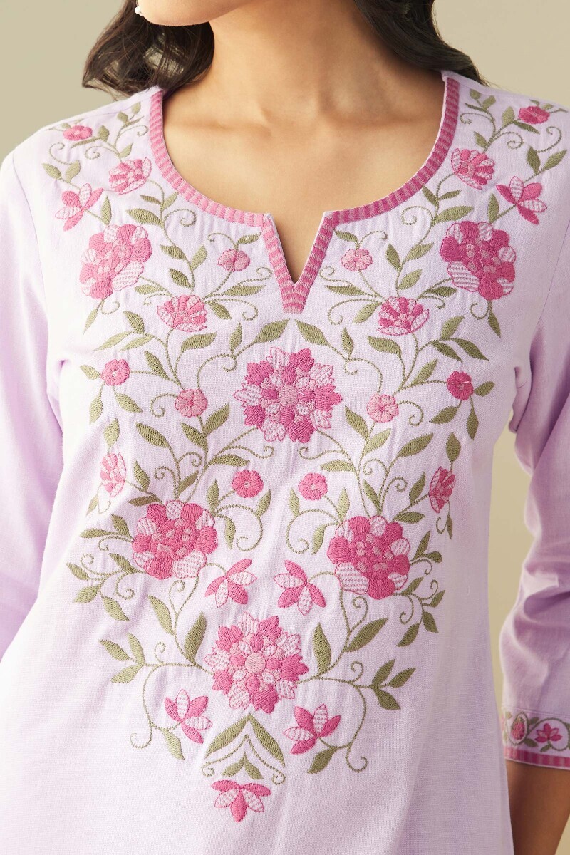 Purple Handcrafted Straight Cotton Flax Kurta