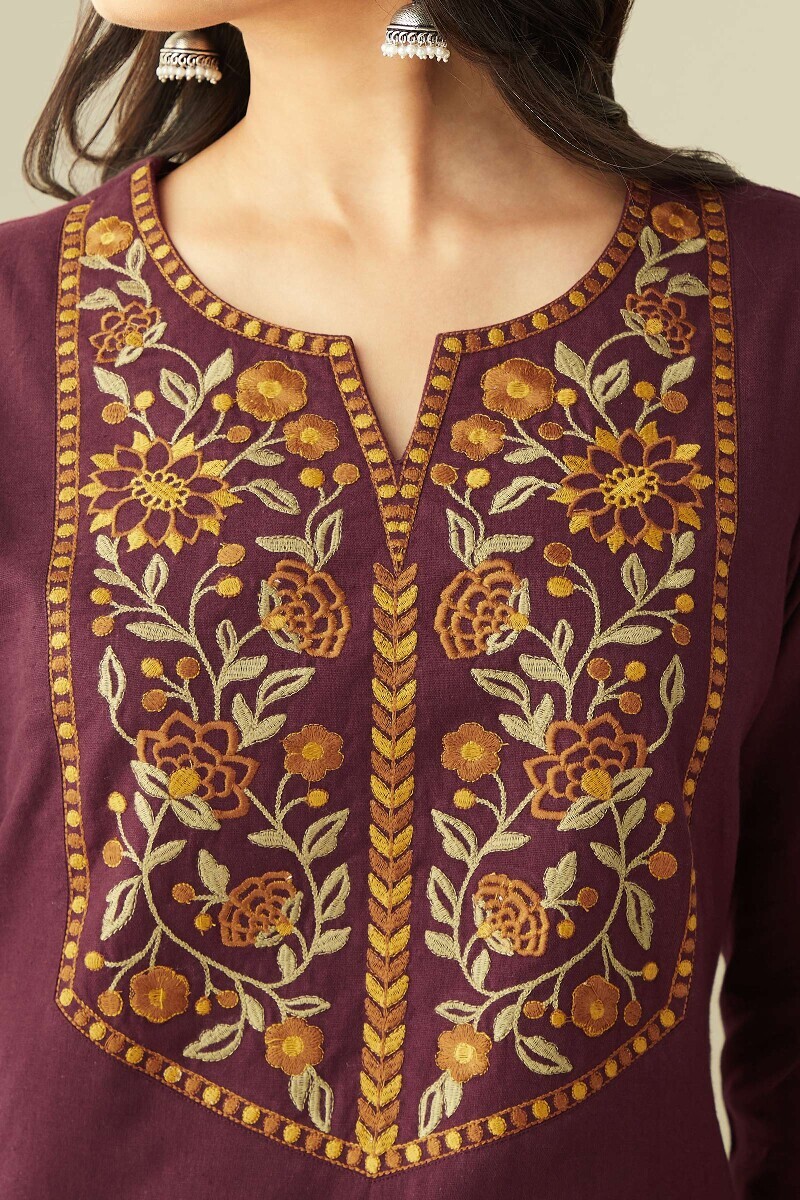 Plum Handcrafted Straight Cotton Flax Kurta