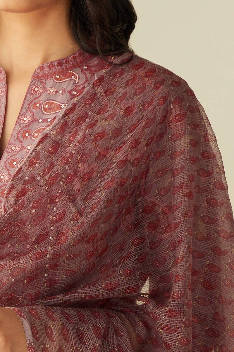 Mauve Hand Printed Kota Dupatta