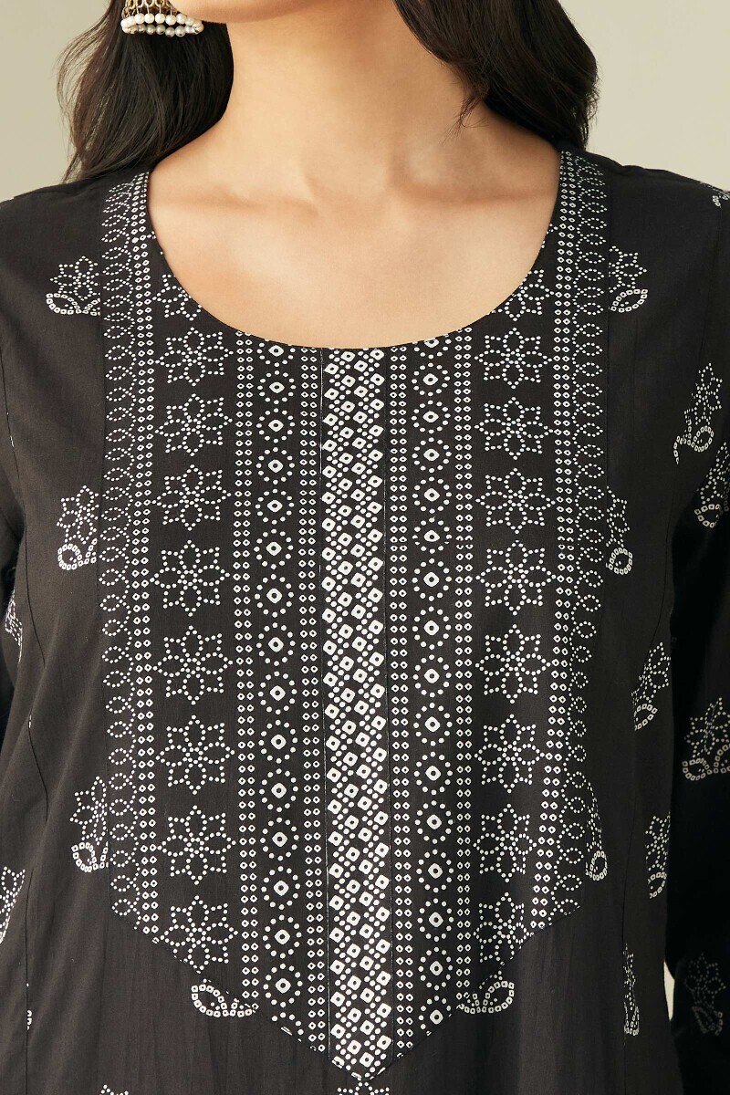 Black Hand Printed Cotton Kaftan