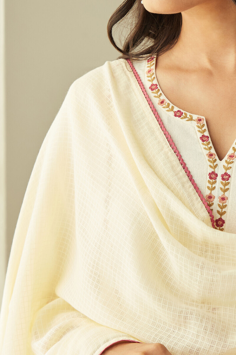 Cream Handcrafted Kota Dupatta