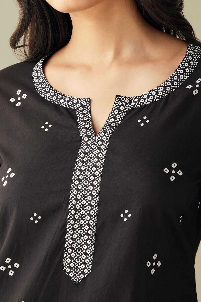 Black Hand Printed Cotton Top