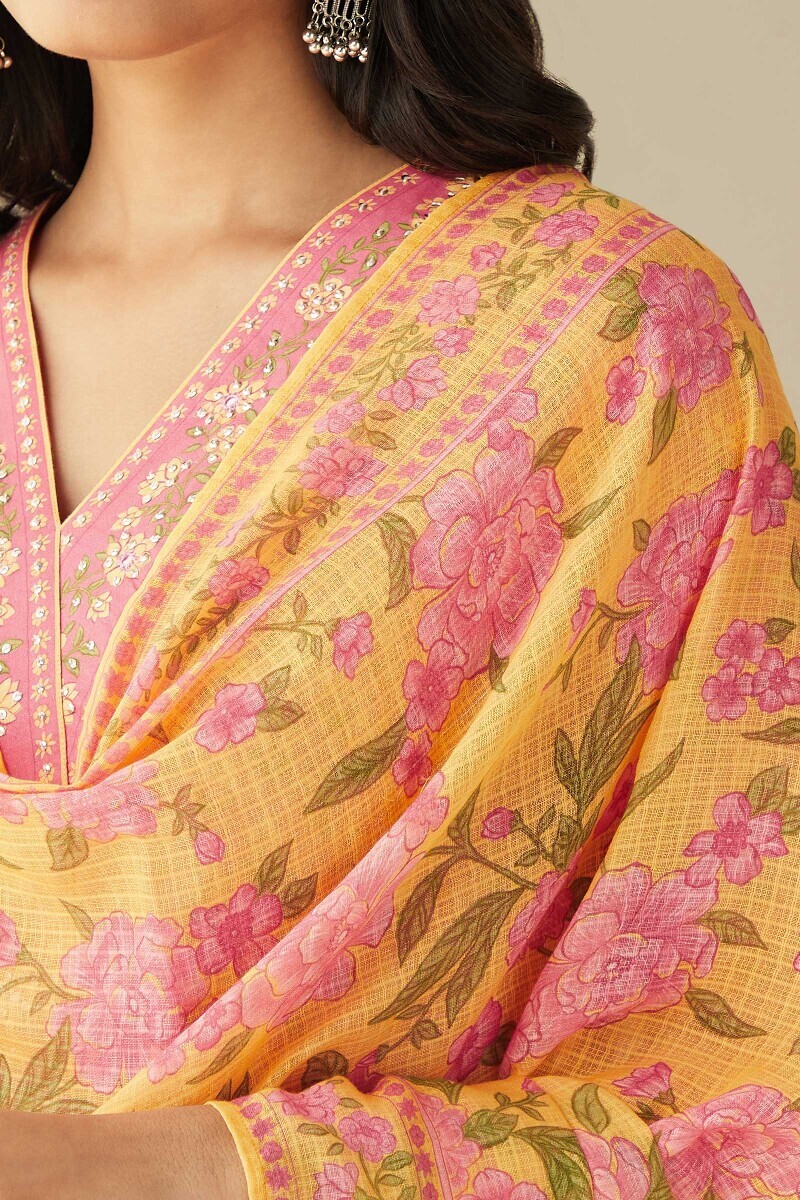 Yellow Printed Kota Dupatta