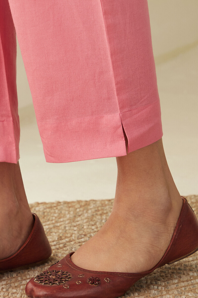 Pink Handcrafted Cotton Narrow Pants