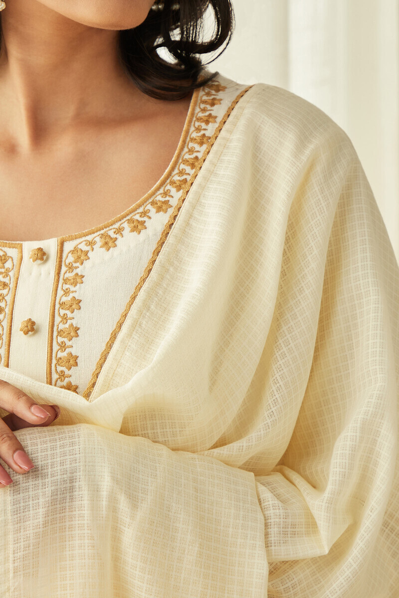 Cream Handcrafted Kota Dupatta
