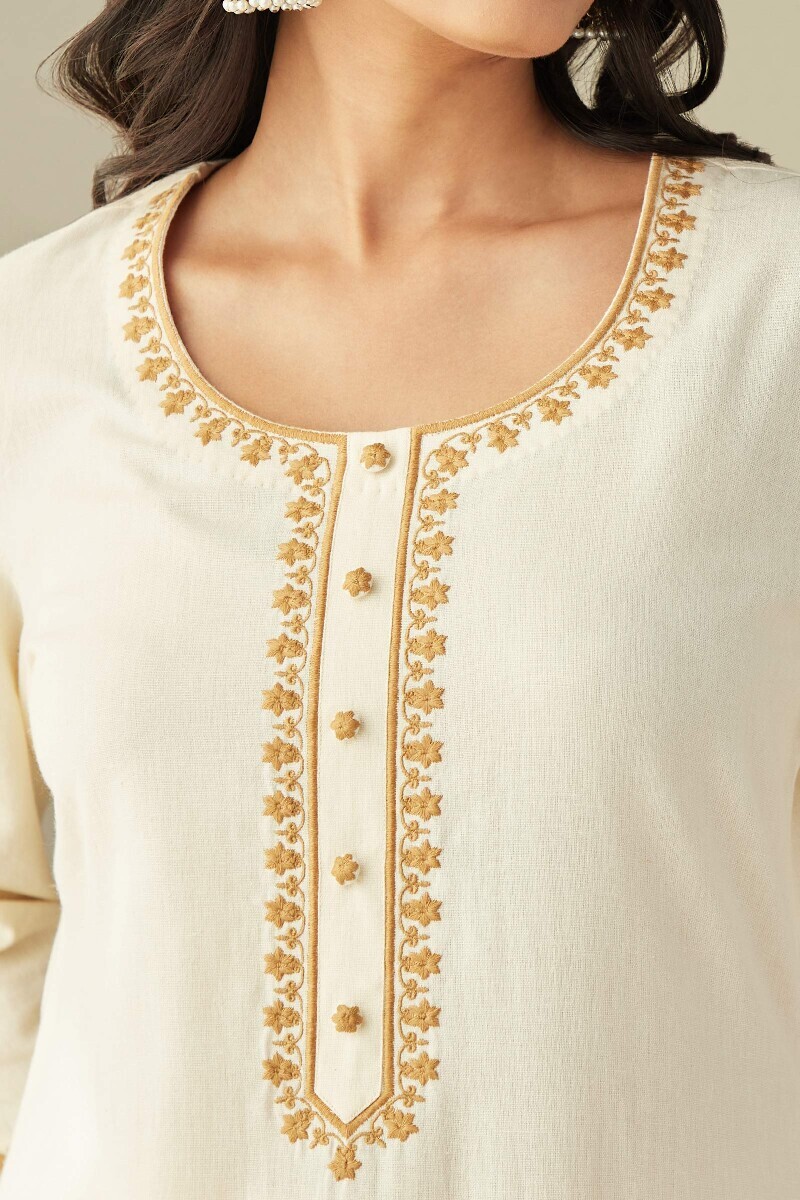 Off-White Handcrafted Straight Cotton Flax Kurta