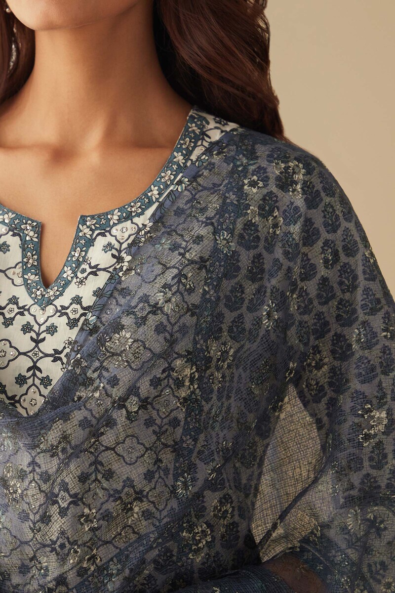 Blue Hand Printed Kota Dupatta