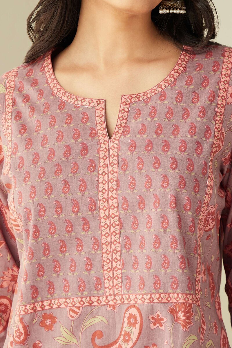 Mauve Hand Printed Cotton Kaftan