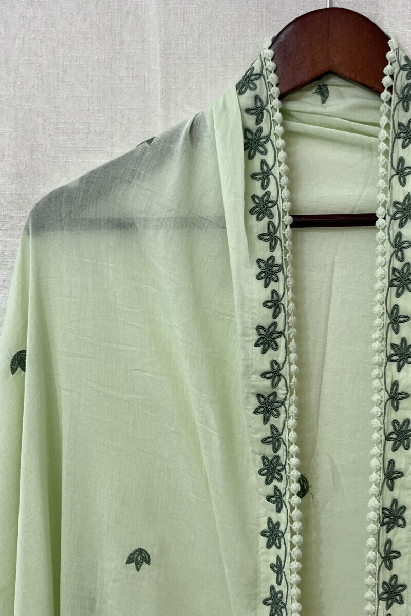 Green Handcrafted Cotton Mul Dupatta