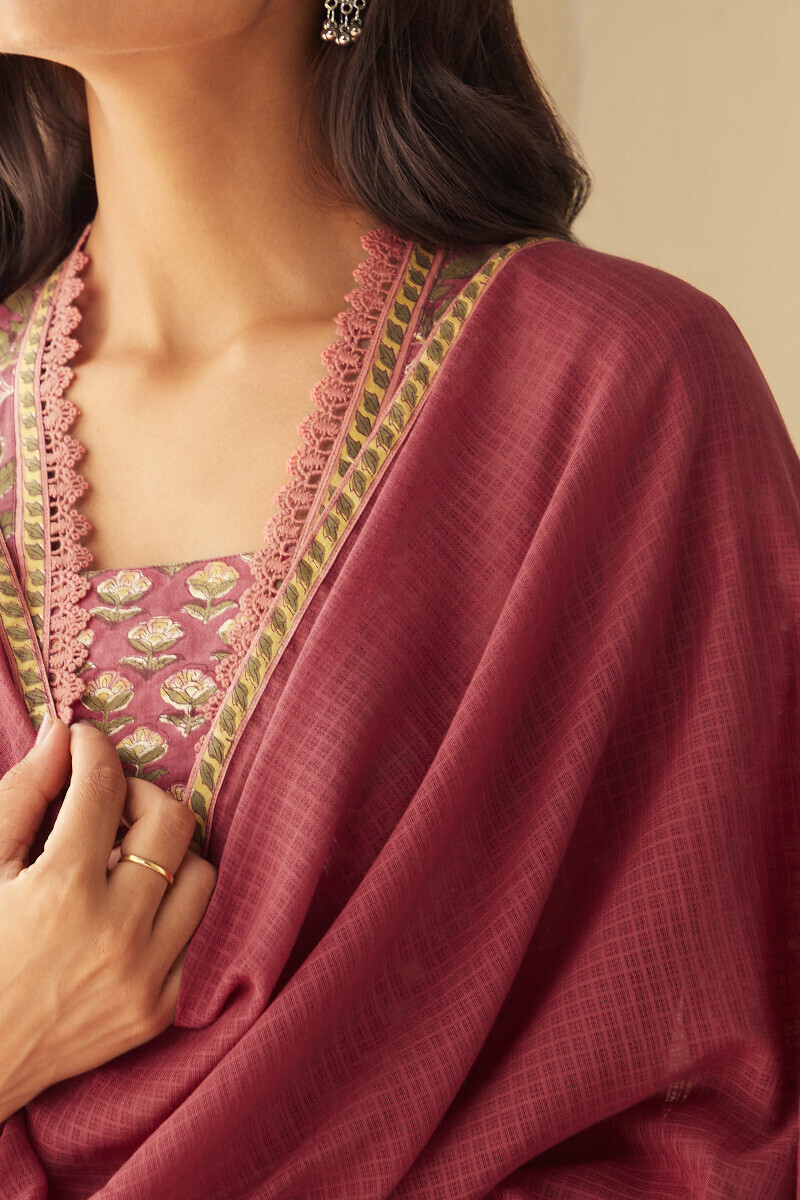 Pink Handcrafted Kota Dupatta