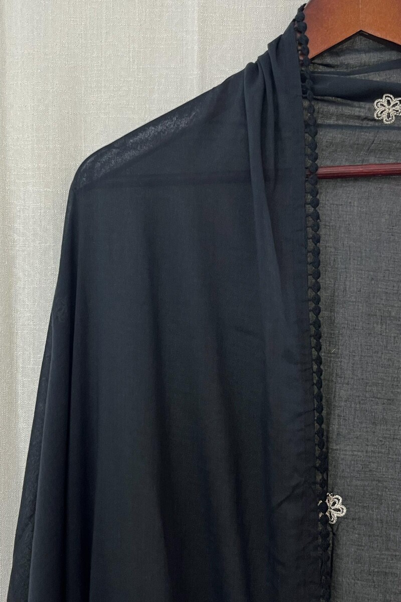 Black Handcrafted Cotton Mul Dupatta