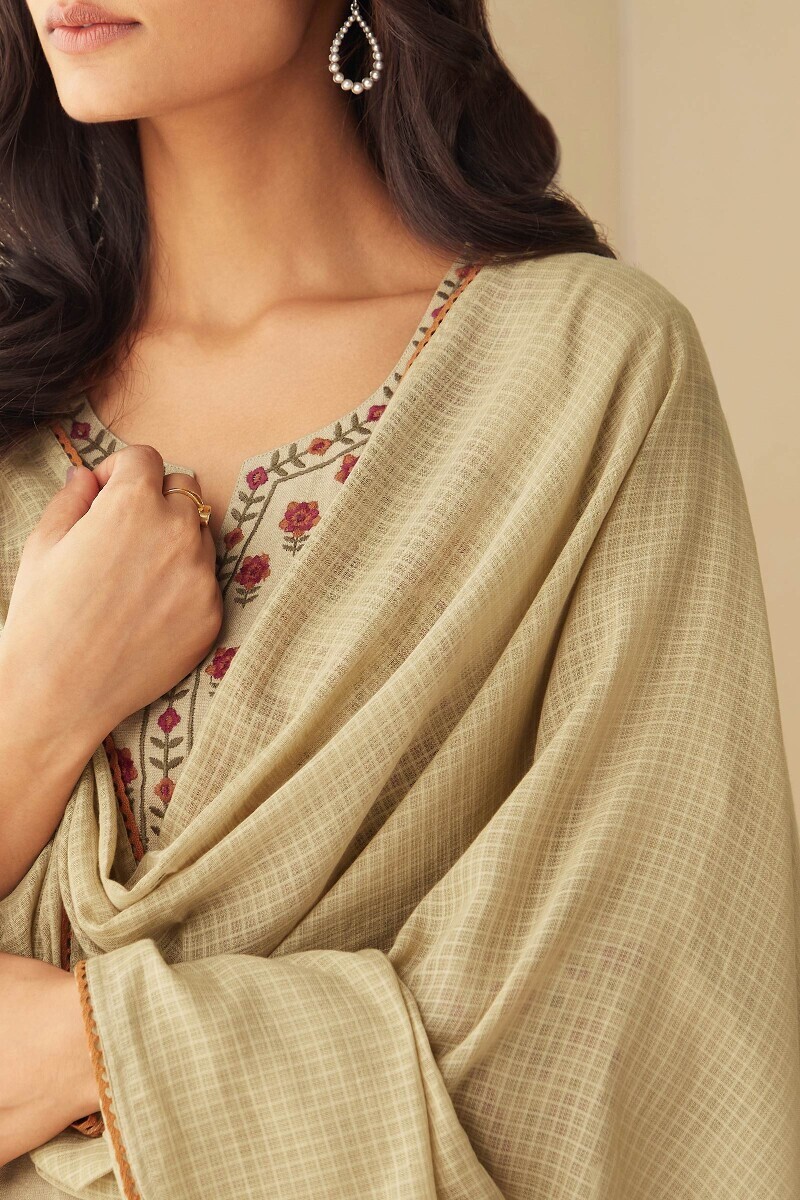 Beige Handcrafted Kota Dupatta