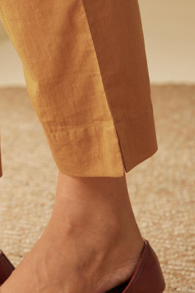 Mustard Handcrafted Cotton Narrow Pants