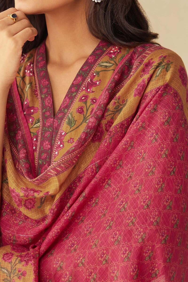 Pink Printed Kota Dupatta