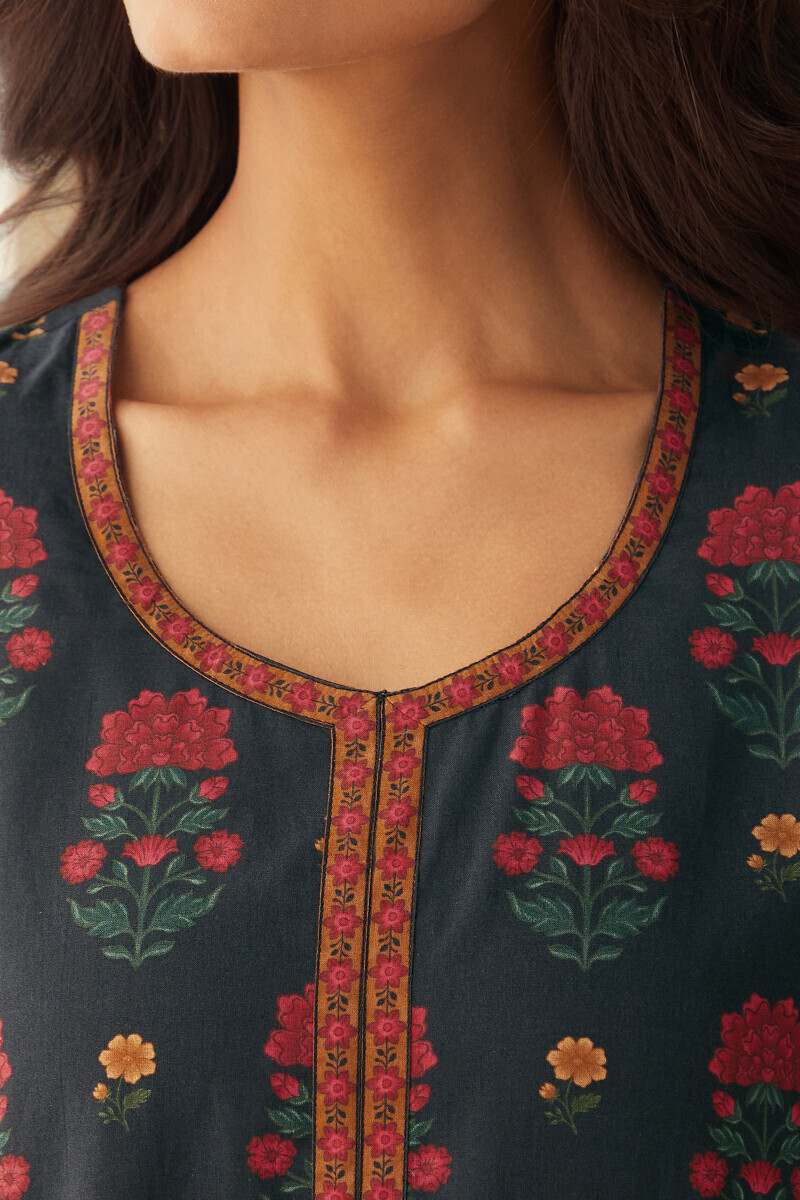 Black Printed Straight Cotton Kurta