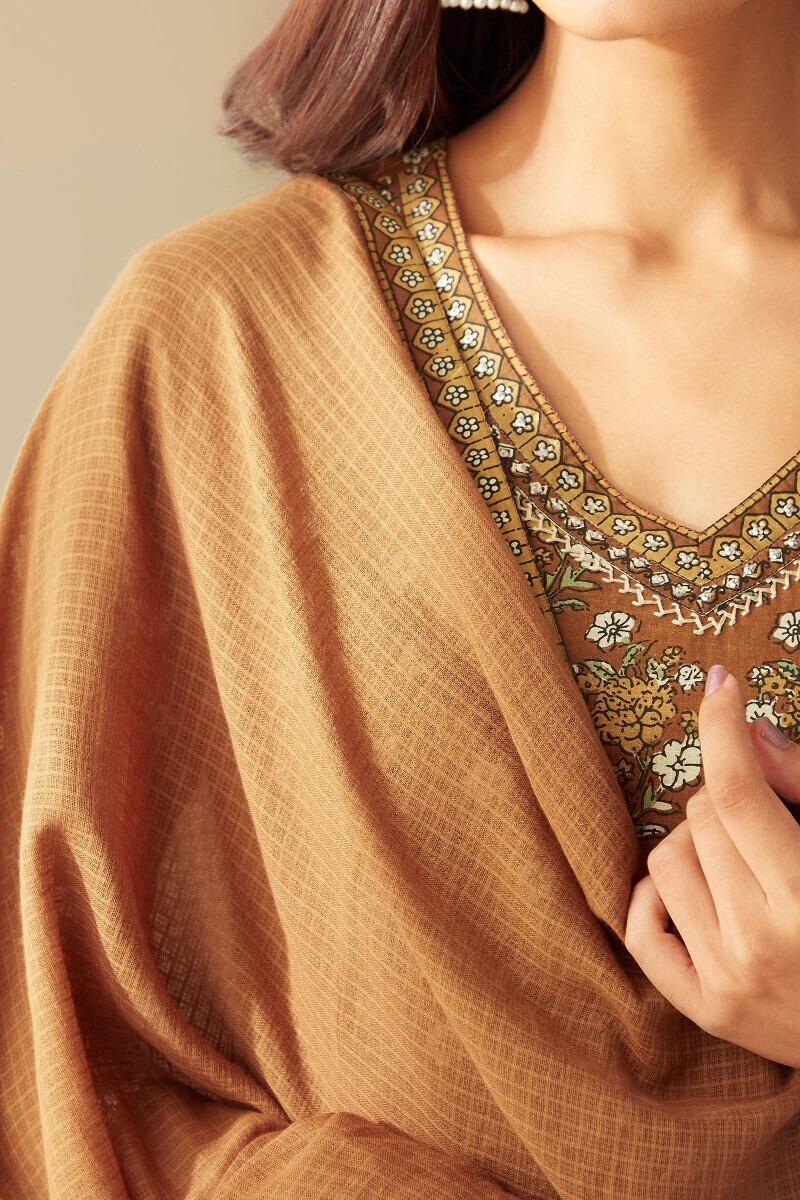 Brown Handcrafted Kota Dupatta