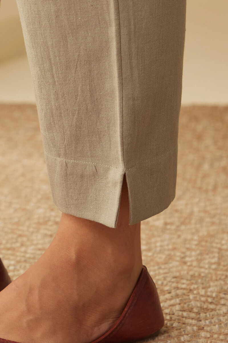 Grey Handcrafted Cotton Flax Narrow Pants