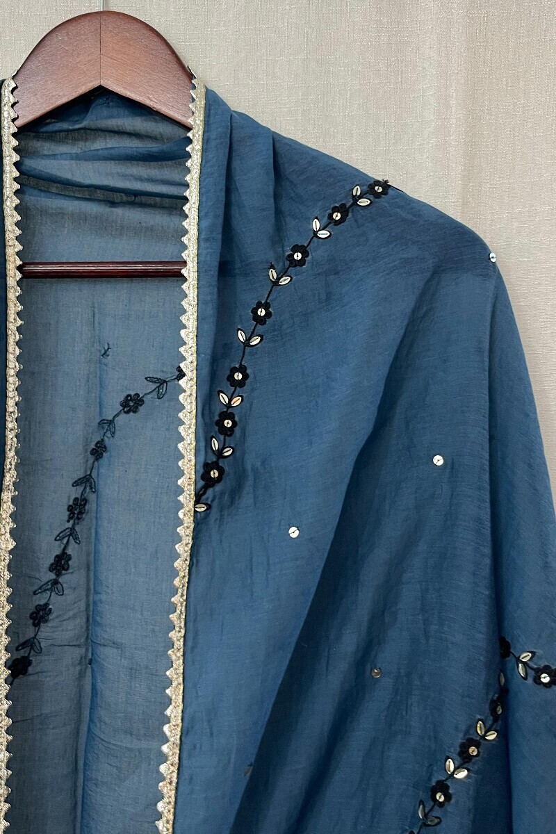 Blue Handcrafted Chanderi Dupatta