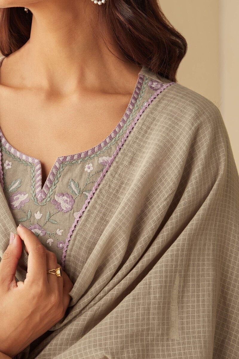 Grey Handcrafted Kota Dupatta
