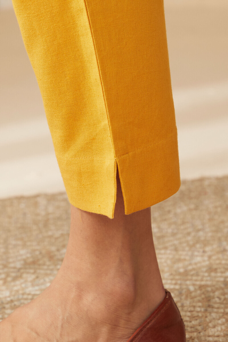 Mustard Handcrafted Cotton Flax Narrow Pants