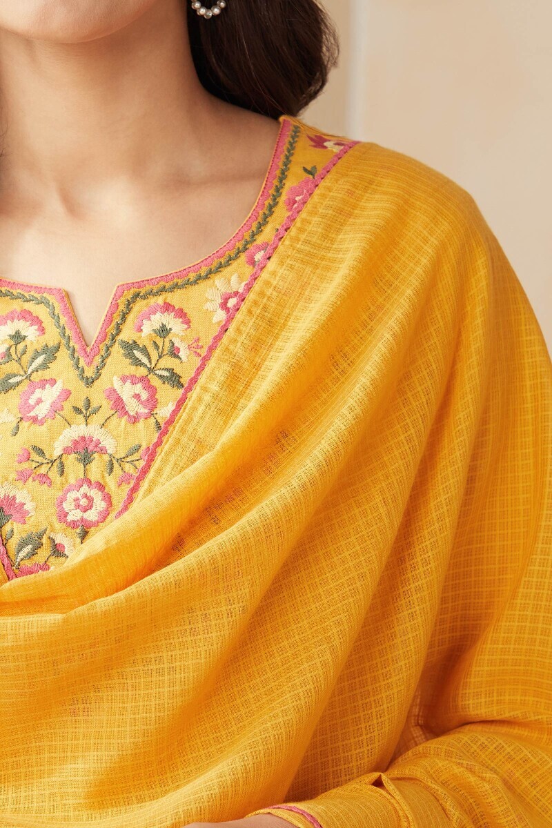 Mustard Handcrafted Kota Dupatta