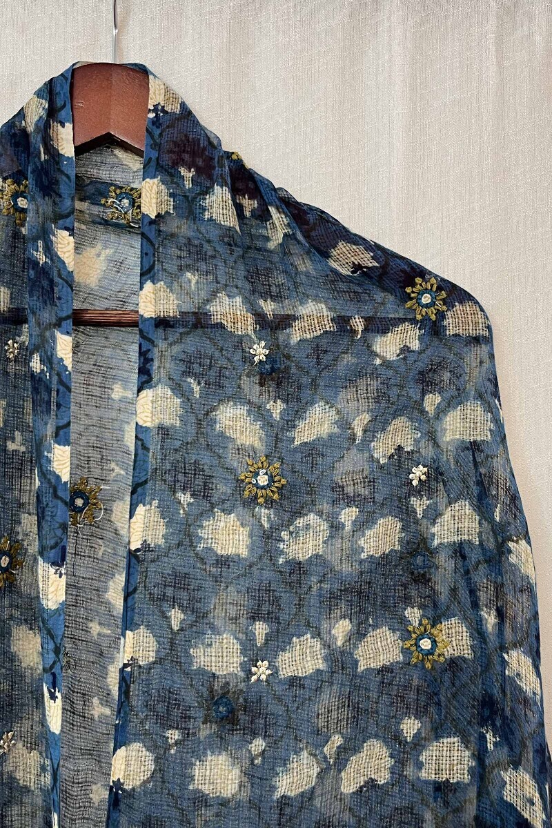 Blue Hand Block-Printed Kota Dupatta