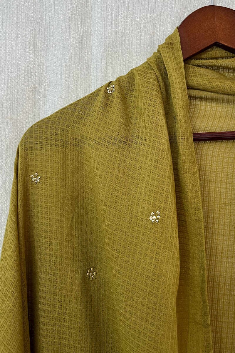 Olive Green Handcrafted Kota Dupatta