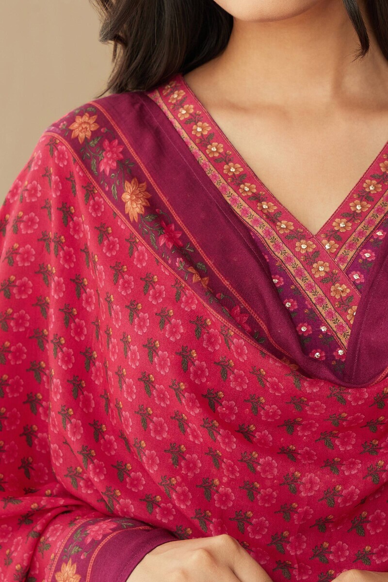 Pink Printed Viscose Dupatta