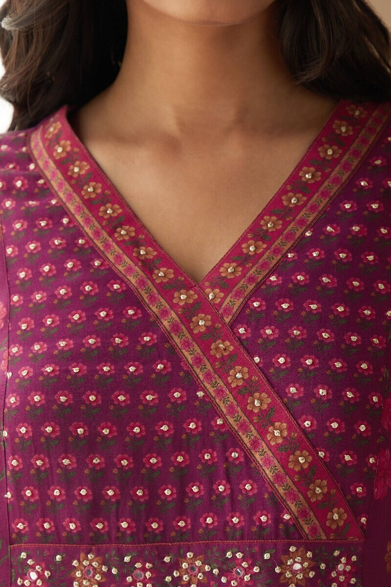 Purple Printed Straight Viscose Kurta