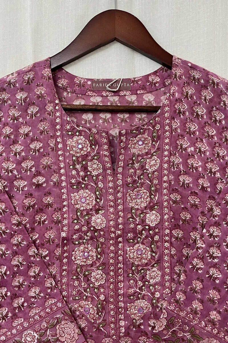 Pink Hand Block-Printed Straight Cotton Kurta