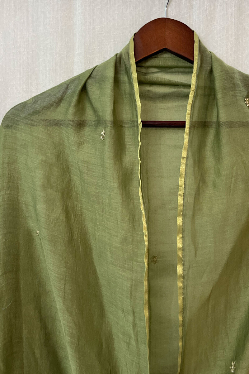 Green Handcrafted Chanderi Dupatta