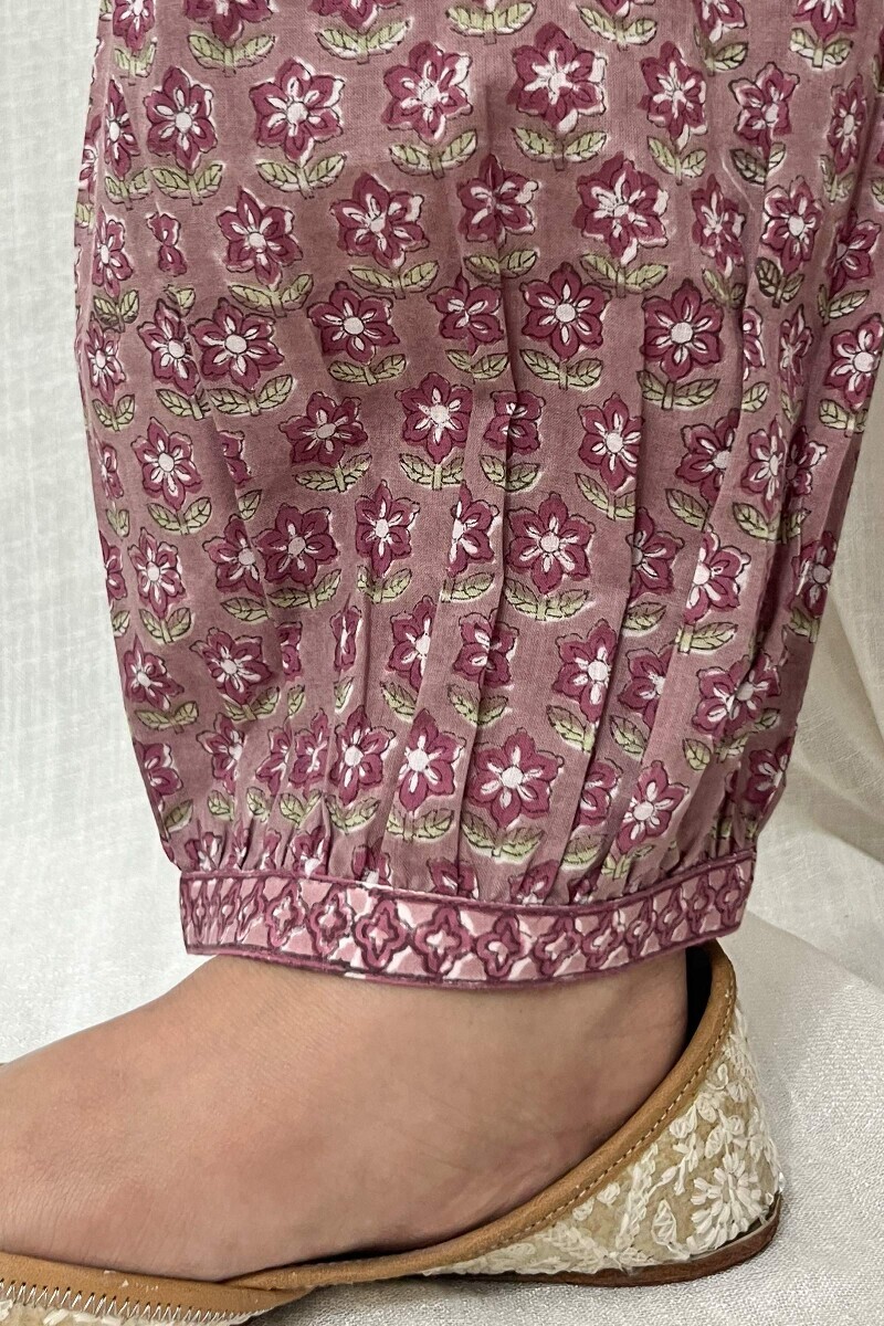 Purple Hand Block-Printed Cotton Izhaar Pants