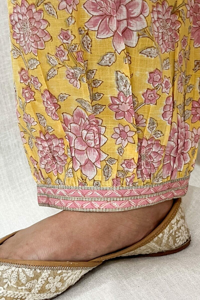 Yellow Hand Block-Printed Cotton Slub Izhaar Pants