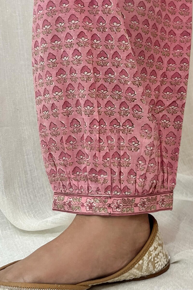 Pink Hand Block-Printed Cotton Slub Izhaar Pants