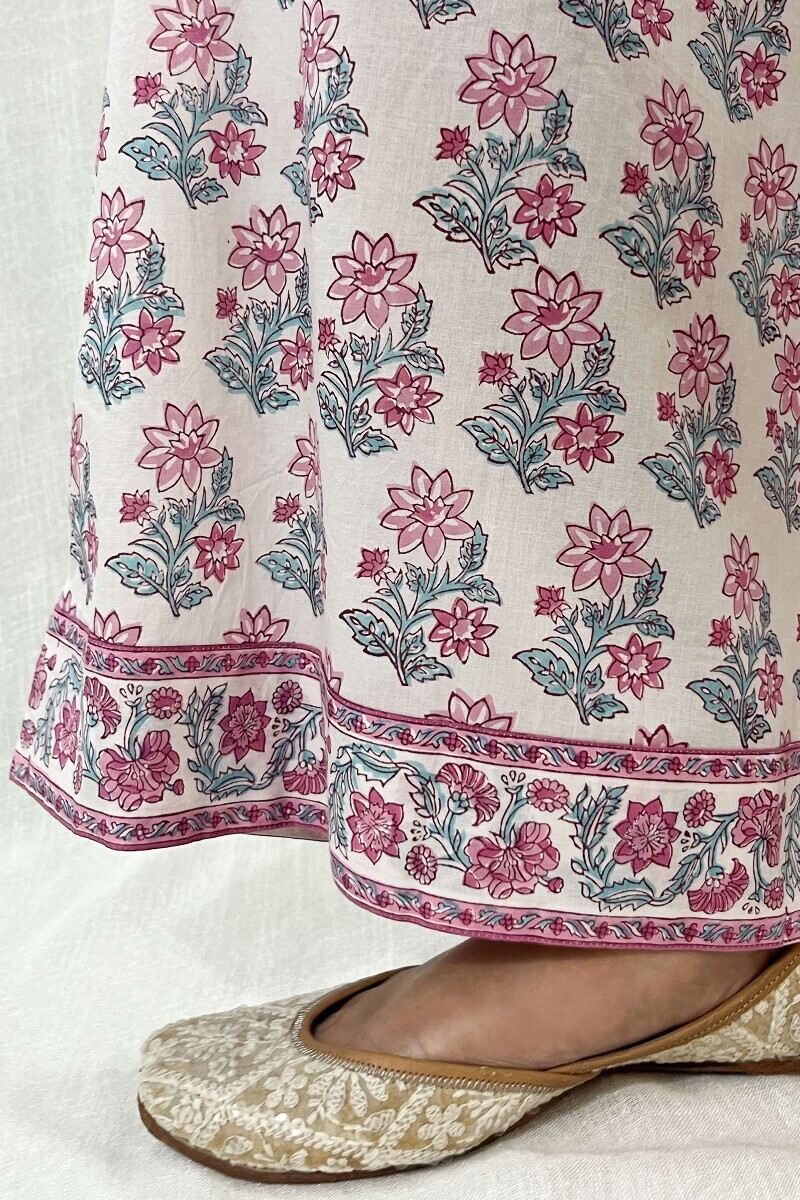 White Hand Block-Printed Cotton Palazzo