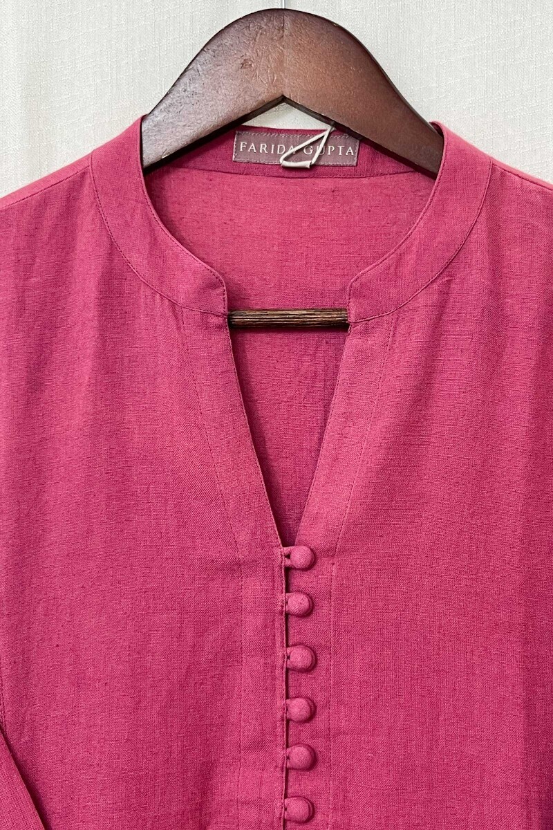 Pink Handcrafted Straight Cotton Flax Kurta