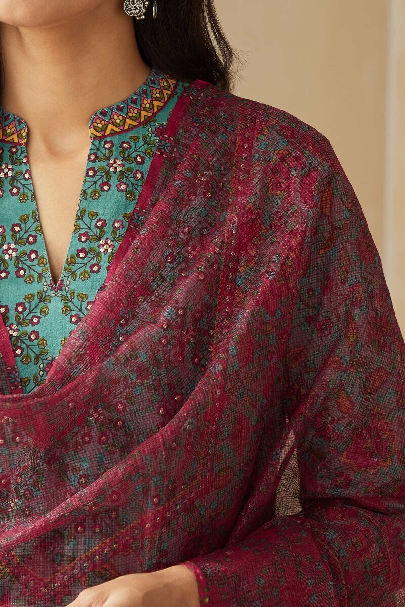 Pink Hand Printed Kota Dupatta