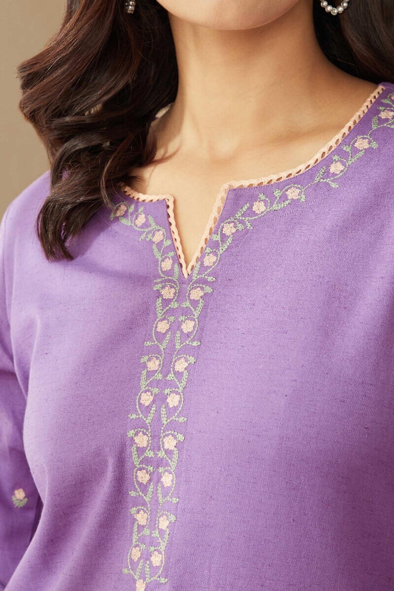 Lavender Handcrafted Straight Cotton Flax Kurta