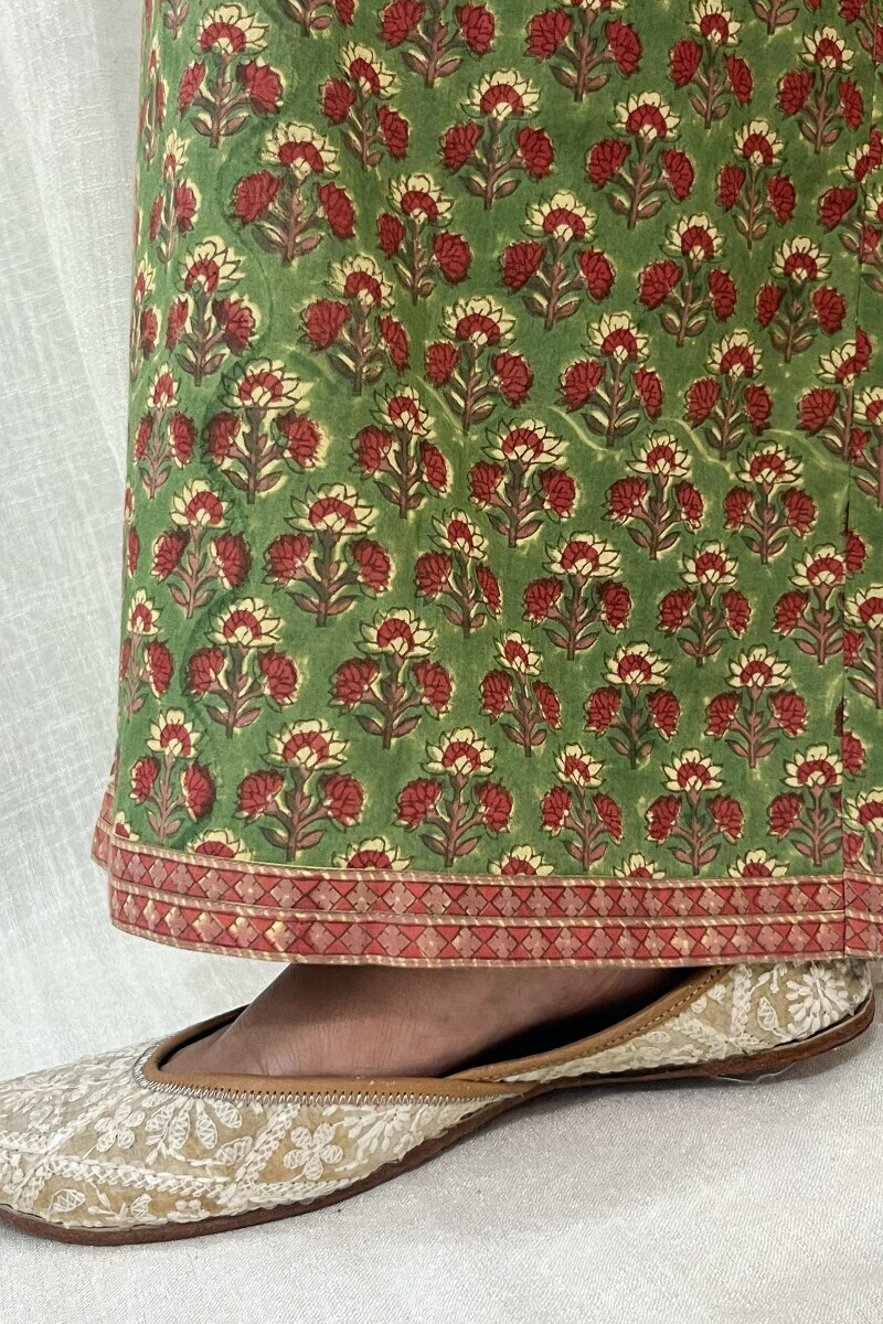 Green Hand Block-Printed Cotton Farsi