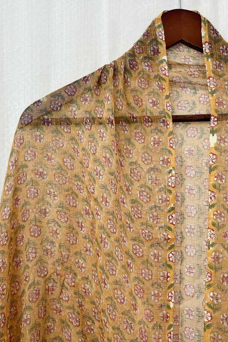 Yellow Hand Block-Printed Kota Dupatta