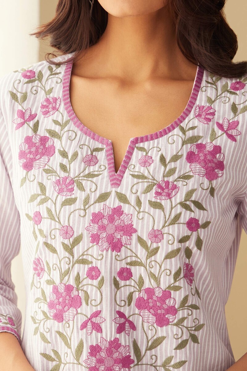 Purple Handcrafted Straight Cotton Kurta