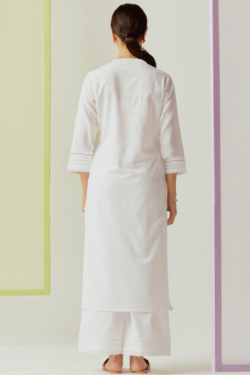 White Handcrafted Straight Cotton Flax Kurta