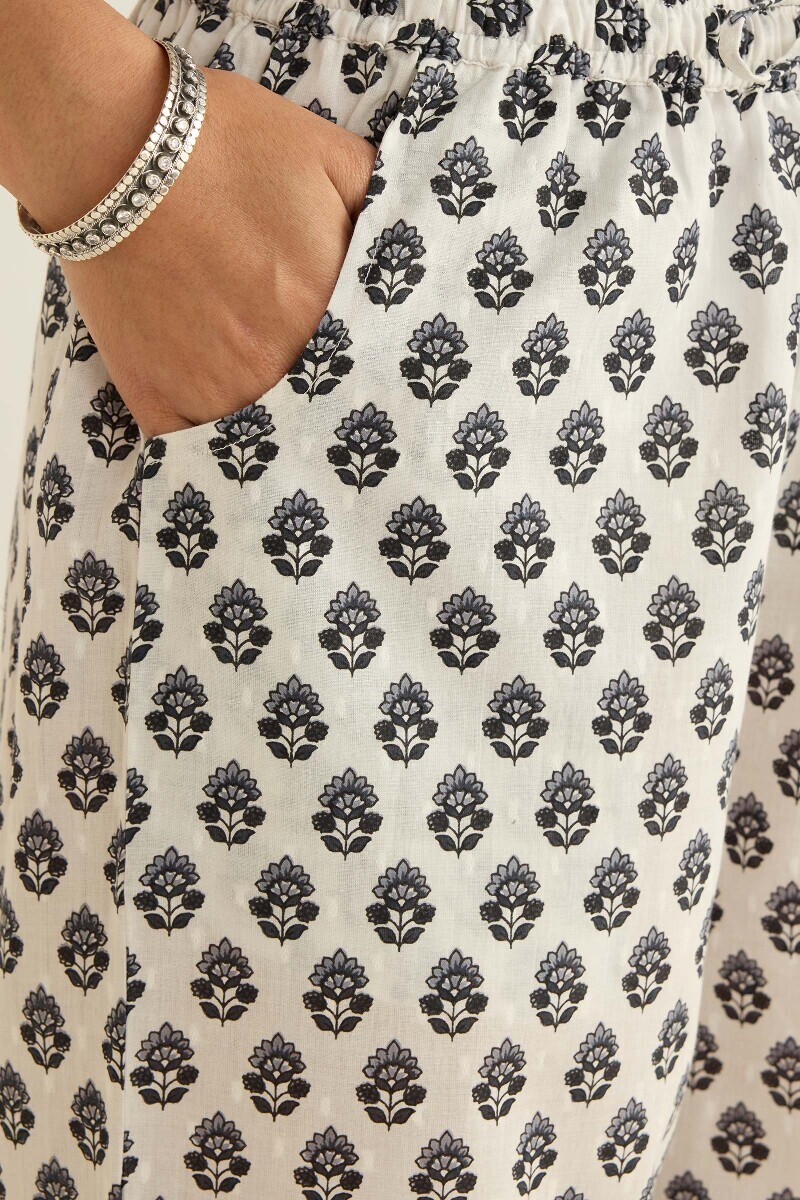 White Hand Printed Cotton Dobby Farsi