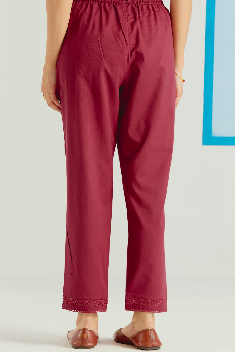 Red Handcrafted Cotton Narrow Pants