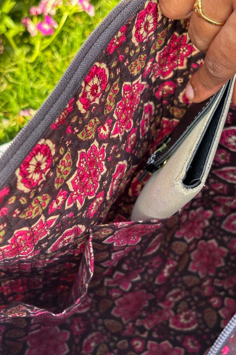 Brown Hand Printed Cotton Holdall Bag