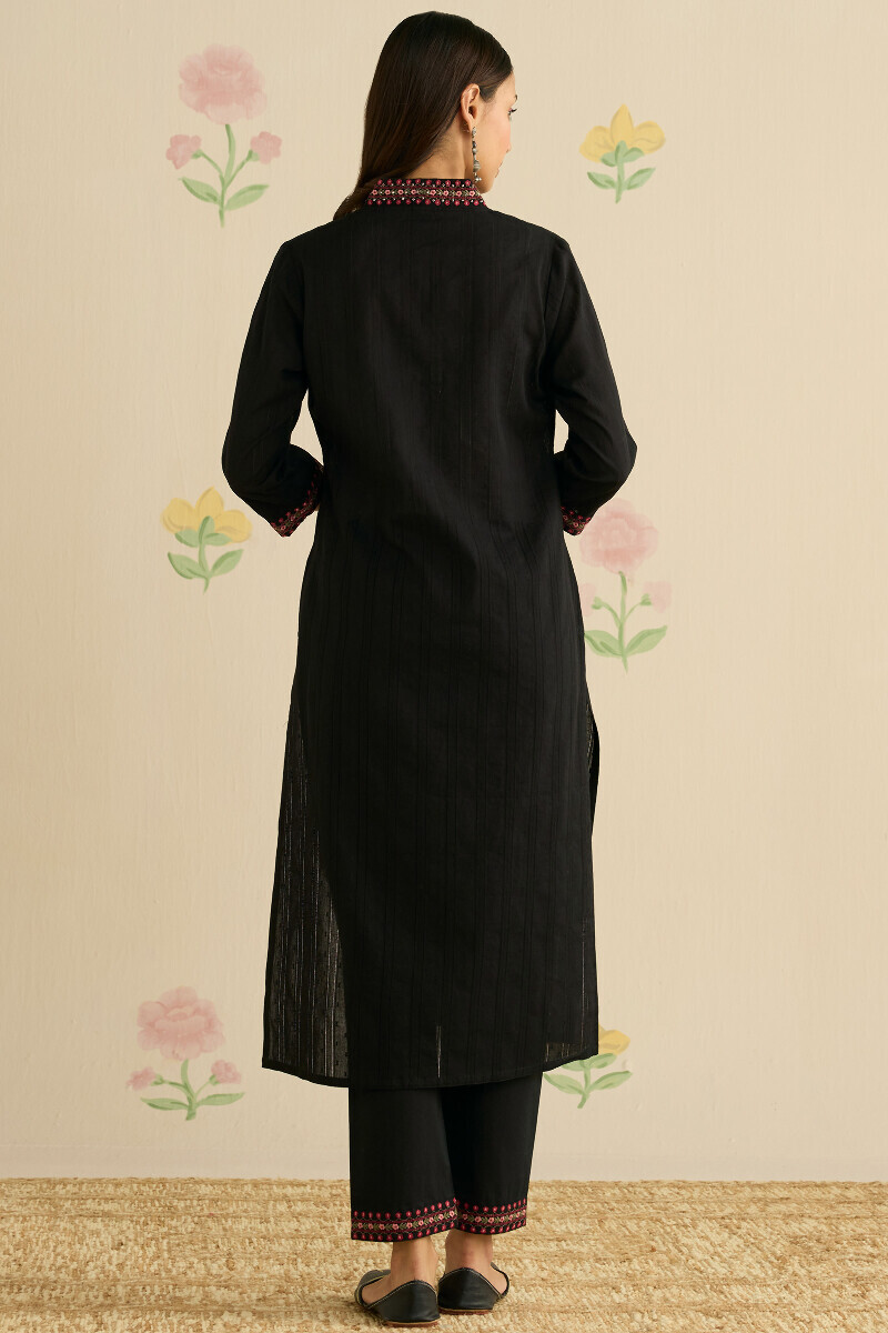 Black Handcrafted Straight Cotton Dobby Kurta