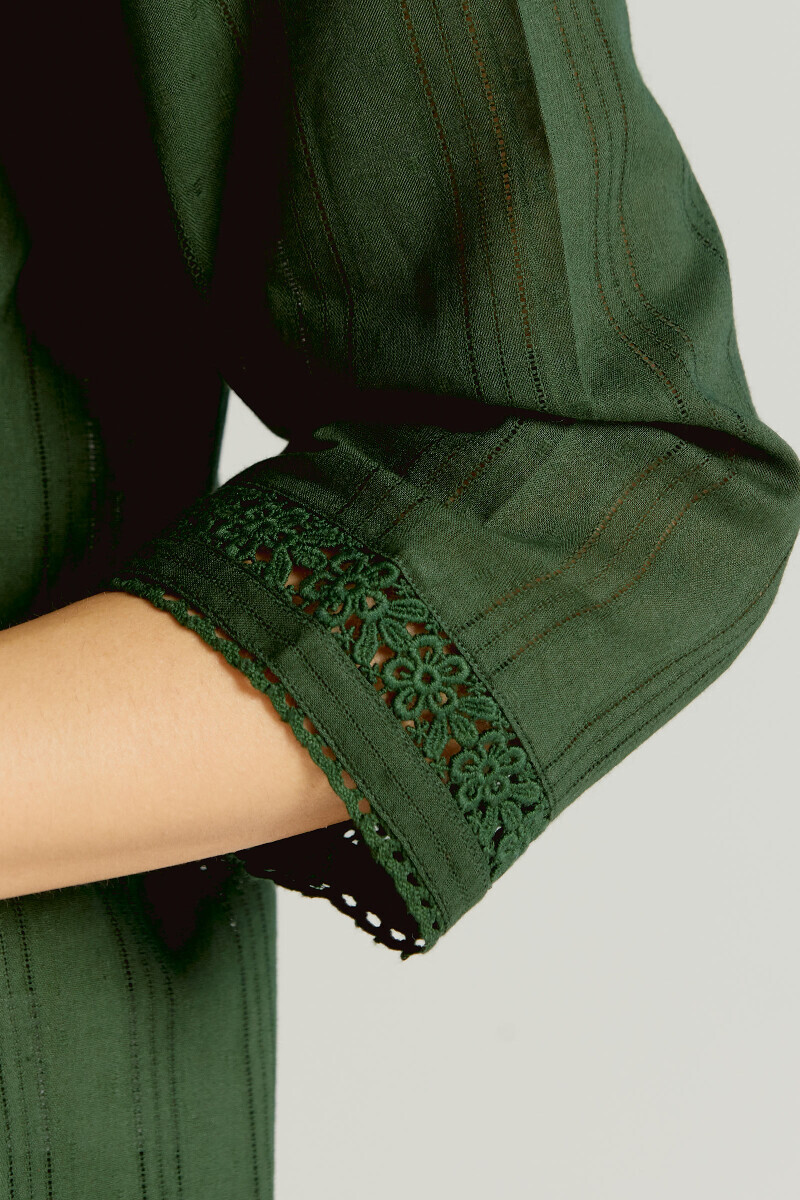 Green Handcrafted Straight Cotton Dobby Kurta