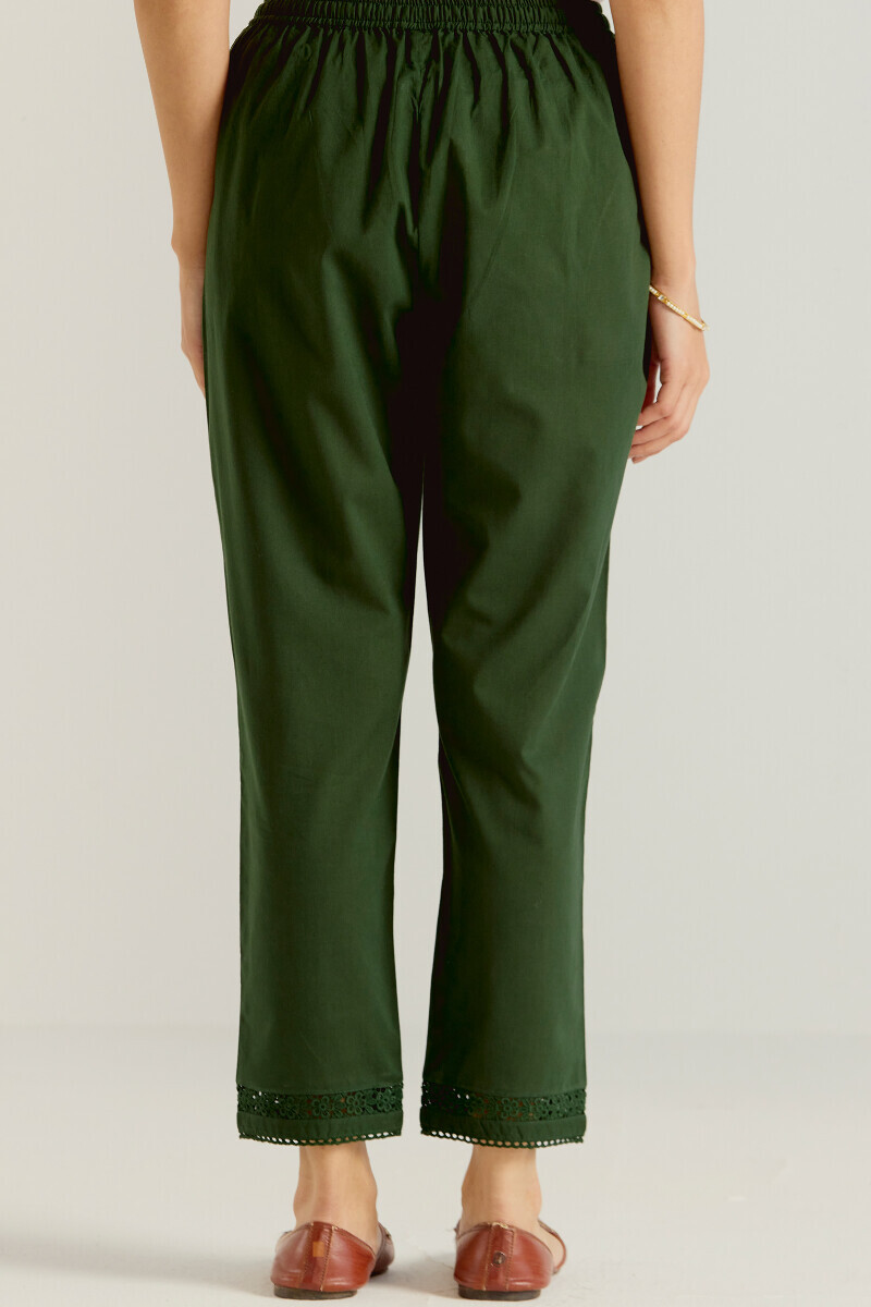 Green Handcrafted Cotton Narrow Pants