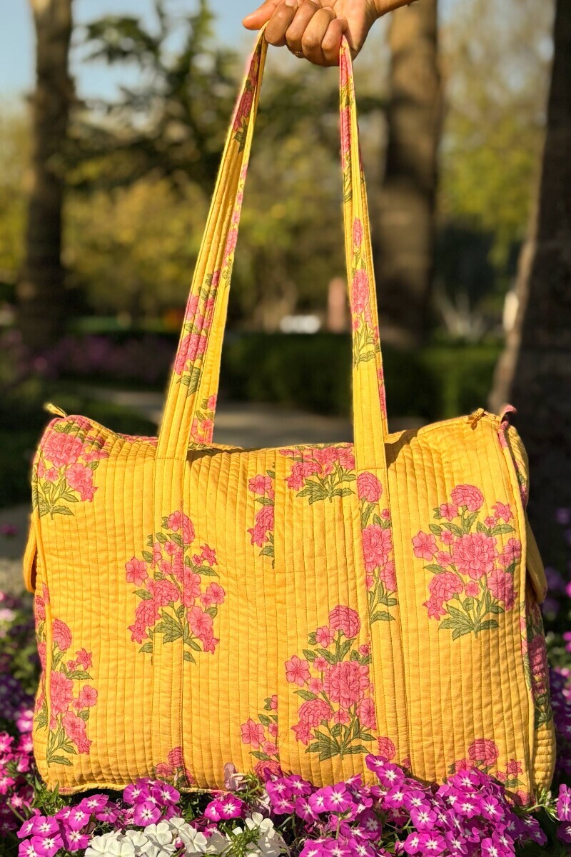 Yellow Printed Cotton Holdall Bag