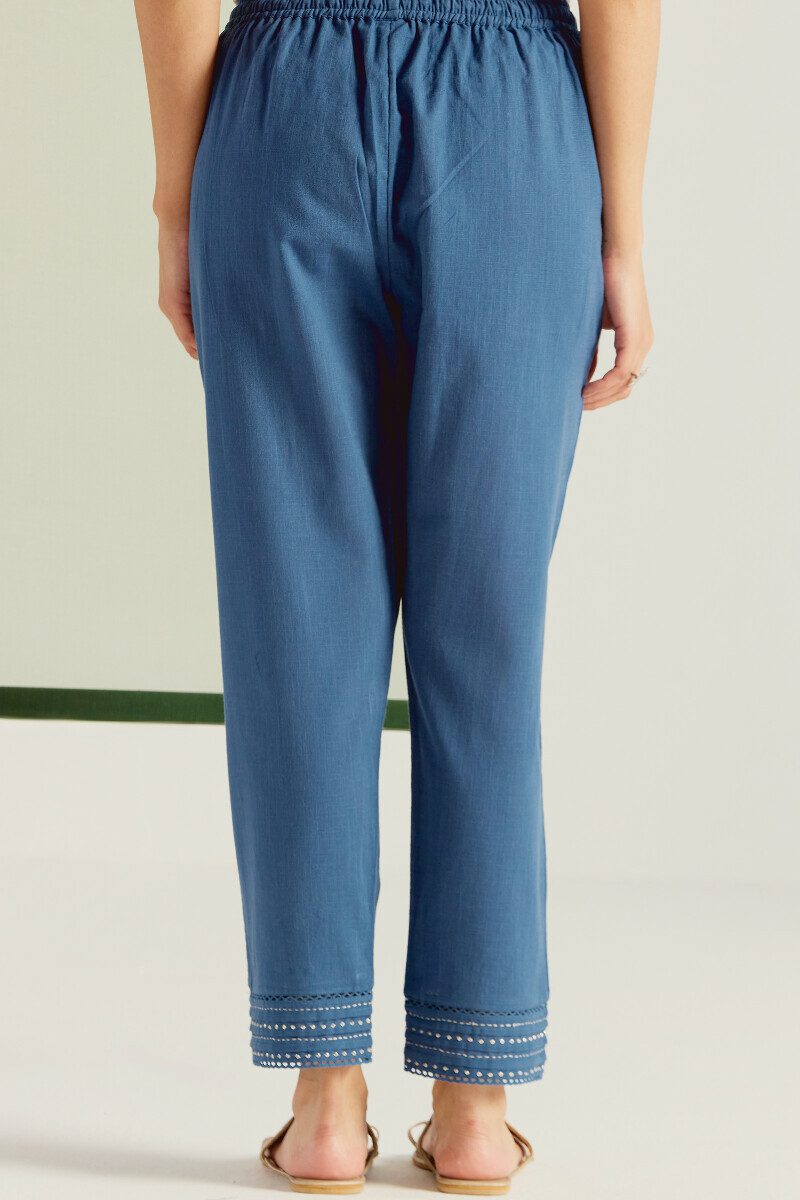 Blue Handcrafted Gauze Slub Narrow Pants